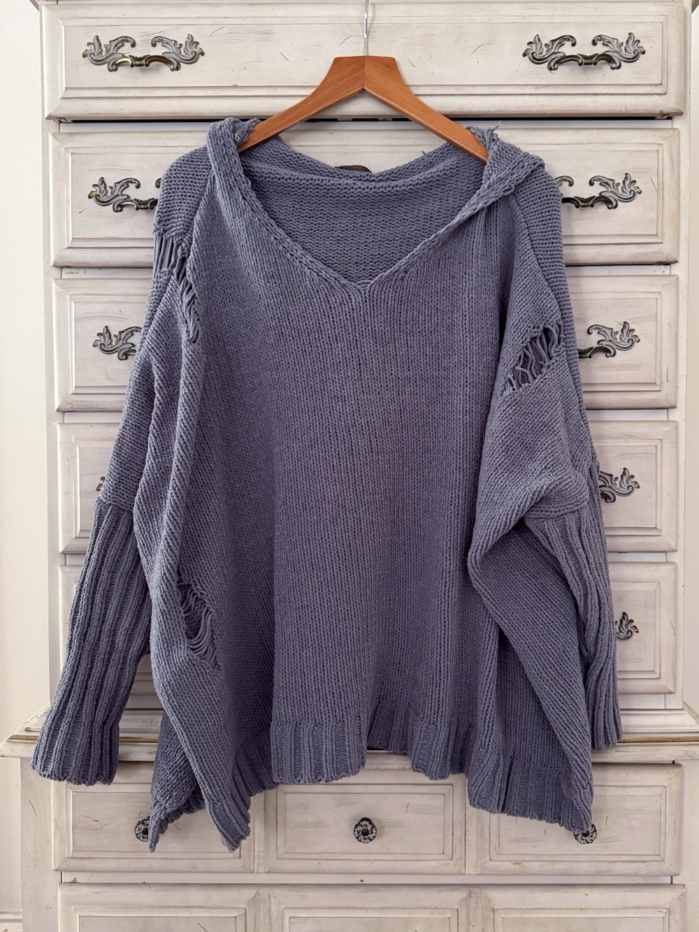 Vici Grey Distressed Oversized Sweater